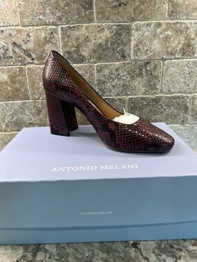 ANTONIO MELANI Wine Snakeskin Block Heel Pump